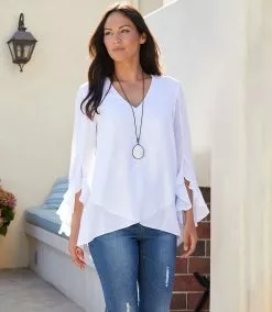 Kane Kane Ruffle Sleeve Crossover Top