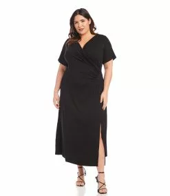 Karen Kane Plus Size Faux Wrap Midi Dress