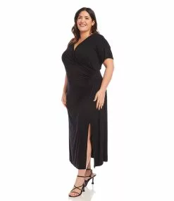 Karen Kane Plus Size Faux Wrap Midi Dress -karen kane Sales Shop 1L13127W BLK 003