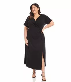 Karen Kane Plus Size Faux Wrap Midi Dress -karen kane Sales Shop 1L13127W BLK 004 2