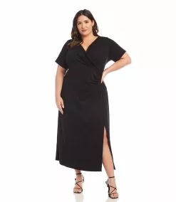 Karen Kane Plus Size Faux Wrap Midi Dress -karen kane Sales Shop 1L13127W BLK 005