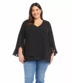 Karen Kane Plus Size Ruffle Sleeve Crossover Top