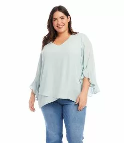 Karen Kane Plus Size Ruffle Sleeve Crossover Top