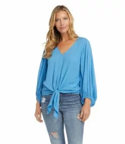 Karen Kane Lantern Sleeve Tie-Front Top
