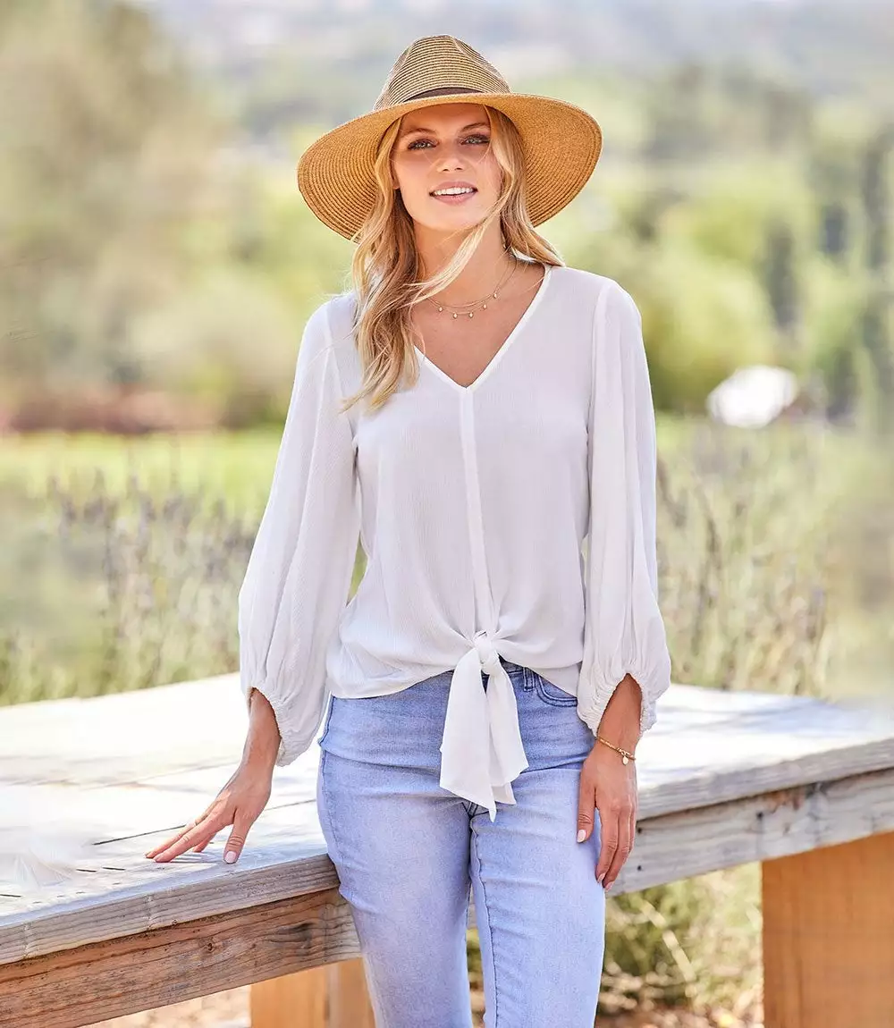 Karen Kane Lantern Sleeve Tie-Front Top 3 Karen Kane Lantern Sleeve Tie-Front Top