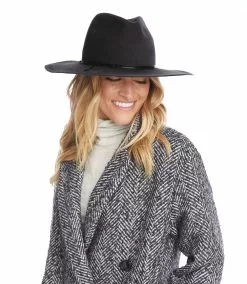 Karen Kane Leather Trim Velour Hat