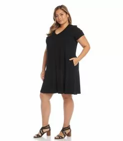 Karen Kane Plus Size Quinn V Neck Pocket Dress -karen kane Sales Shop L14244W BLK 0016 1d3e560d 13a6 4538 9a29 5a2c17bbace5