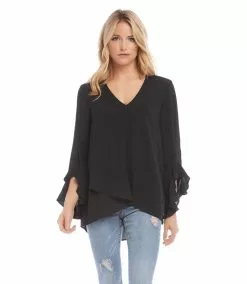 Kane Kane Ruffle Sleeve Crossover Top