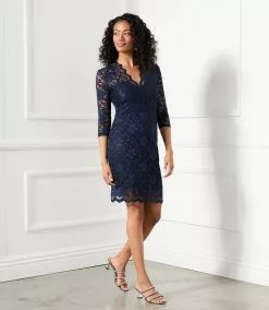 Karen Kane V-Neck Scallop Hem Lace Dress -karen kane Sales Shop L36529 NAV 0142