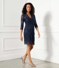 Karen Kane V-Neck Scallop Hem Lace Dress