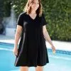 Karen Kane Plus Size Quinn V Neck Pocket Dress -karen kane Sales Shop black 1 zoom 08b662dc dd7a 4eca aa53 3516f9e574d6