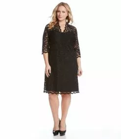 Karen Kane Plus Size V-Neck Scallop Lace Dress 9 Karen Kane Plus Size V-Neck Scallop Lace Dress -karen kane Sales Shop black 2 zoom a5f08344 1427 4608 9c52 1e408b2460e4 1