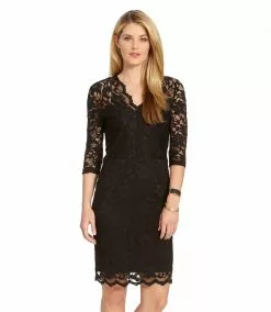 Karen Kane Petite V-Neck Scallop Lace Dress
