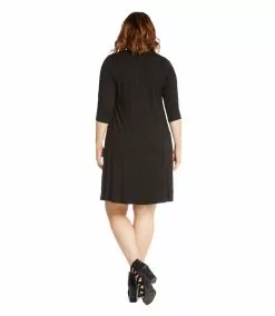 Karen Kane Plus Size 3/4 Sleeve A Line Dress -karen kane Sales Shop black 3 zoom 4ac18b48 8b4a 4548 be4f c74a86ba7ae0