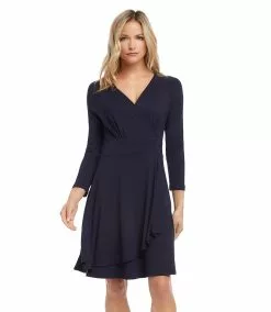 Karen Kane Faux Wrap Drape Dress