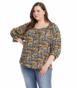 Karen Kane Plus Size Blouson Sleeve Top -karen kane Sales Shop karenkane 2022 fall 3L04222W PRT 003