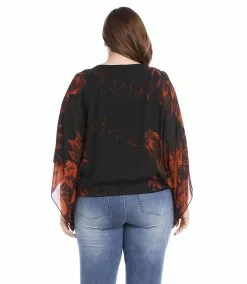 Karen Kane Plus Size Blouson Scarf Top -karen kane Sales Shop karenkane 2022 fall 3L09604W PRT 003
