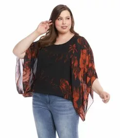 Karen Kane Plus Size Blouson Scarf Top -karen kane Sales Shop karenkane 2022 fall 3L09604W PRT 004