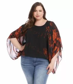 Karen Kane Plus Size Blouson Scarf Top -karen kane Sales Shop karenkane 2022 fall 3L09604W PRT 005