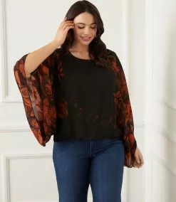 Karen Kane Plus Size Blouson Scarf Top -karen kane Sales Shop karenkane 2022 fall 3L09604W PRT 006