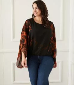 Karen Kane Plus Size Blouson Scarf Top -karen kane Sales Shop karenkane 2022 fall 3L09604W PRT 007