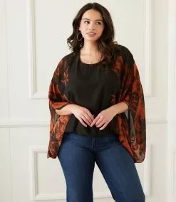 Karen Kane Plus Size Blouson Scarf Top -karen kane Sales Shop karenkane 2022 fall 3L09604W PRT 008