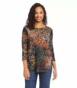 Karen Kane Tie-Dye Burnout Shirttail Top