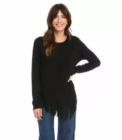 Karen Kane Petite Size Asymmetric Fringe Top -karen kane Sales Shop karenkane 2022 fall 3L13169P BLK 005 1