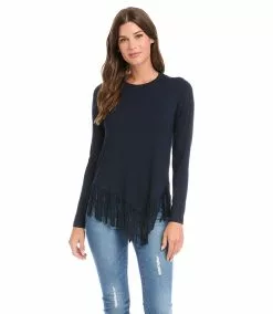 Karen Kane Petite Size Asymmetric Fringe Top