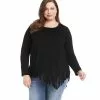 Karen Kane Plus Size Asymmetric Fringe Top -karen kane Sales Shop karenkane 2022 fall 3L13169W BLK 001