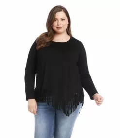 Karen Kane Plus Size Asymmetric Fringe Top