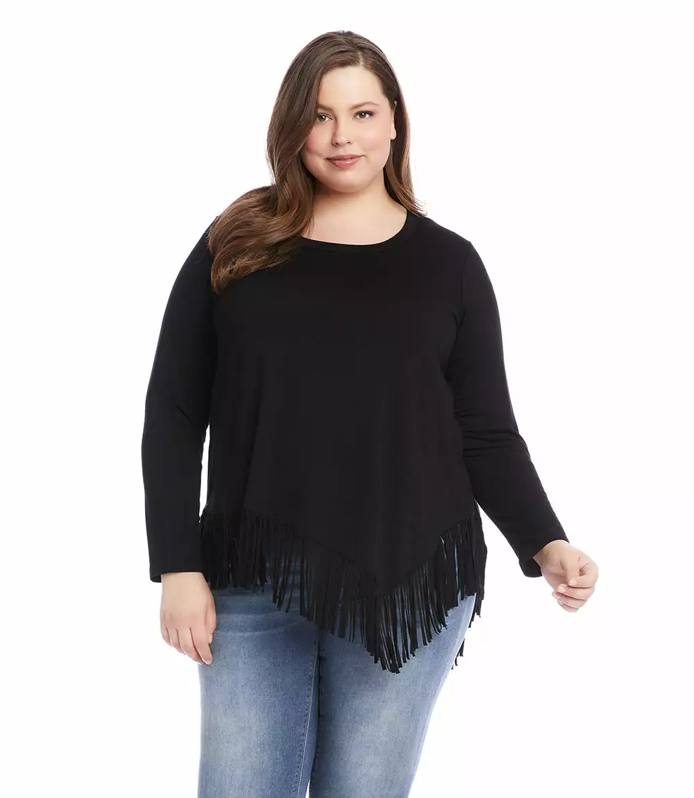 Karen Kane Plus Size Asymmetric Fringe Top 3 Karen Kane Plus Size Asymmetric Fringe Top