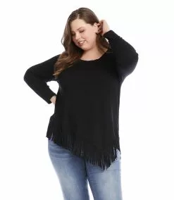 Karen Kane Plus Size Asymmetric Fringe Top 11 Karen Kane Plus Size Asymmetric Fringe Top -karen kane Sales Shop karenkane 2022 fall 3L13169W BLK 004