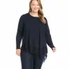 Karen Kane Plus Size Asymmetric Fringe Top -karen kane Sales Shop karenkane 2022 fall 3L13169W NAV 001