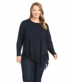 Karen Kane Plus Size Asymmetric Fringe Top