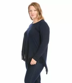 Karen Kane Plus Size Asymmetric Fringe Top -karen kane Sales Shop karenkane 2022 fall 3L13169W NAV 003