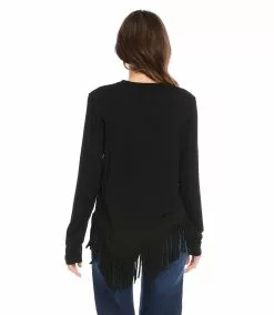 Karen Kane Asymmetric Fringe Top -karen kane Sales Shop karenkane 2022 fall 3L13169 BLK 003