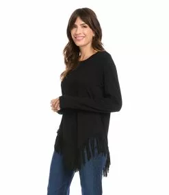 Karen Kane Asymmetric Fringe Top -karen kane Sales Shop karenkane 2022 fall 3L13169 BLK 004