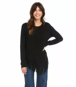 Karen Kane Asymmetric Fringe Top -karen kane Sales Shop karenkane 2022 fall 3L13169 BLK 005