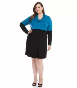 Karen Kane Plus Size Colorblock Cowl Neck Dress -karen kane Sales Shop karenkane 2022 fall 3L13179W TEA 2861