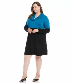 Karen Kane Plus Size Colorblock Cowl Neck Dress -karen kane Sales Shop karenkane 2022 fall 3L13179W TEA 2874