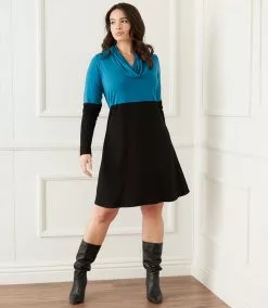 Karen Kane Plus Size Colorblock Cowl Neck Dress -karen kane Sales Shop karenkane 2022 fall 3L13179W TEA 001