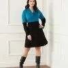 Karen Kane Plus Size Colorblock Cowl Neck Dress -karen kane Sales Shop karenkane 2022 fall 3L13179W TEA 003
