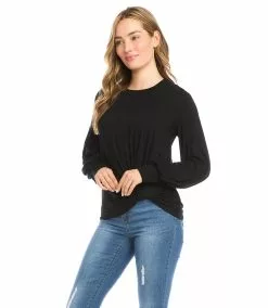 Karen Kane Petite Size Side Pick-Up Top -karen kane Sales Shop karenkane 2022 fall 3L13183P BLK 2540