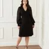 Karen Kane Plus Size Sheer Sleeve Dress -karen kane Sales Shop karenkane 2022 fall 3L14312W BLK 001