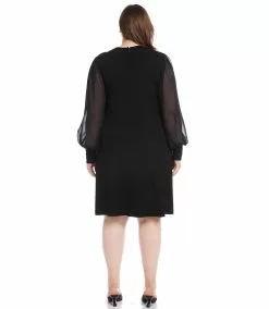 Karen Kane Plus Size Sheer Sleeve Dress -karen kane Sales Shop karenkane 2022 fall 3L14312W BLK 003