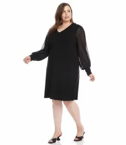 Karen Kane Plus Size Sheer Sleeve Dress -karen kane Sales Shop karenkane 2022 fall 3L14312W BLK 004