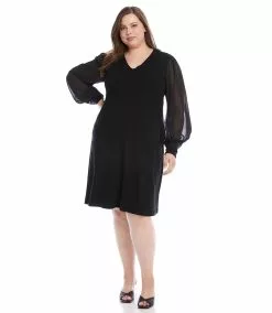 Karen Kane Plus Size Sheer Sleeve Dress -karen kane Sales Shop karenkane 2022 fall 3L14312W BLK 005