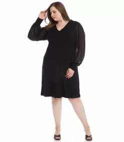 Karen Kane Plus Size Sheer Sleeve Dress -karen kane Sales Shop karenkane 2022 fall 3L14312W BLK 006