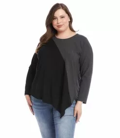Karen Kane Plus Size Colorblock Asymmetric Top -karen kane Sales Shop karenkane 2022 fall 3L14324W DHWB 0289